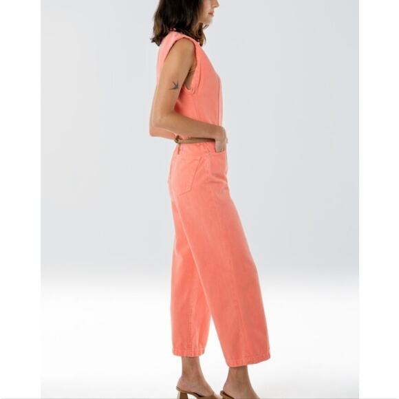 Etica Anthropologie Camden Denim Jumpsuit Coral Wide Leg Utility Small NWT - Picture 3 of 16